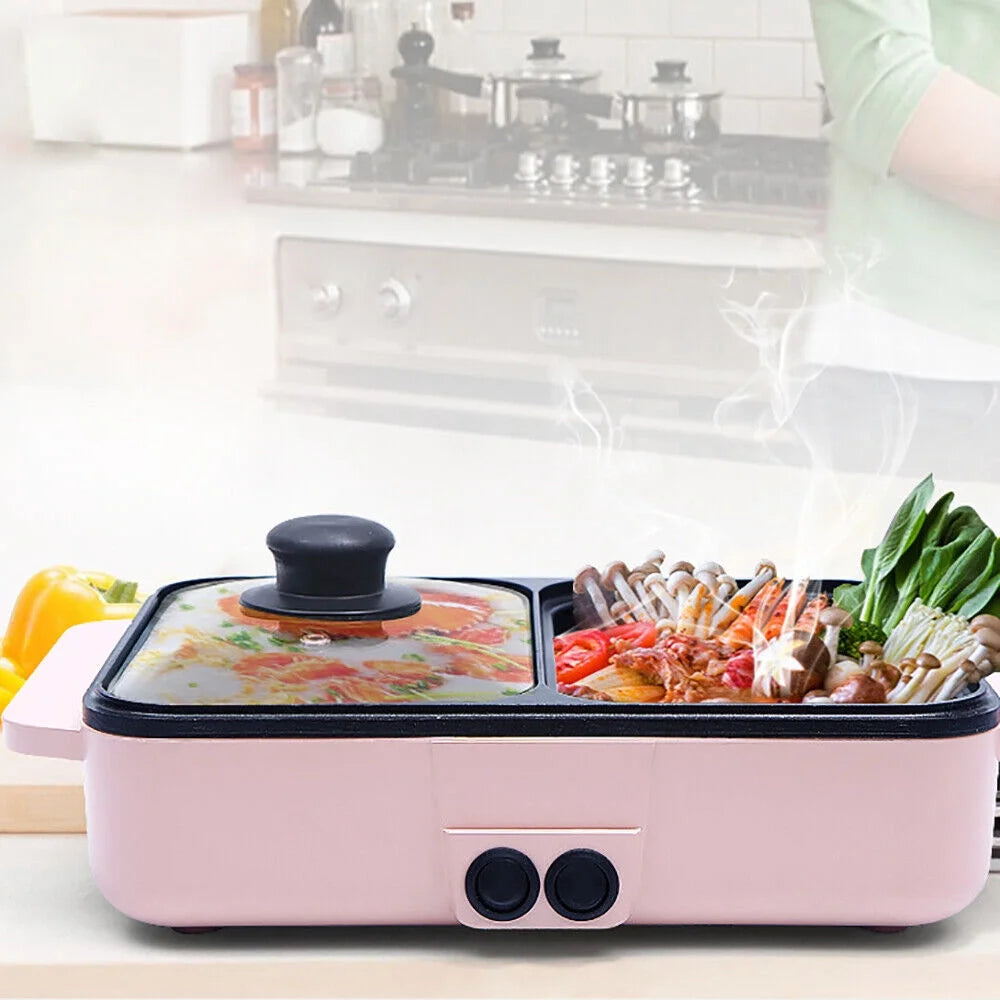 Pink Electric Hot Pot with Grill, Non-Stick Frying Pan V109