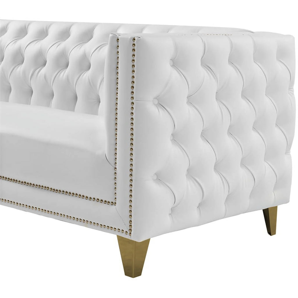 White Faux Leather and Iron Sofa G2625