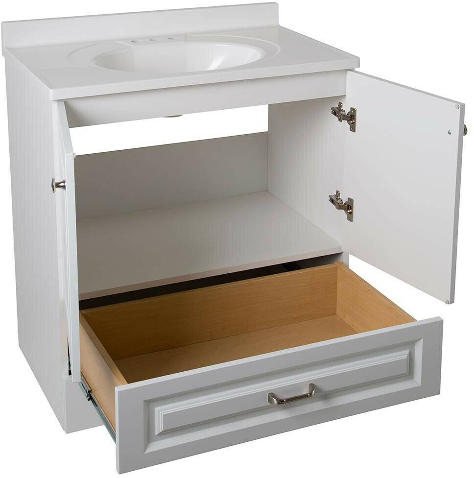 White Bath Vanity with Cultured Marble Vanity Top O325