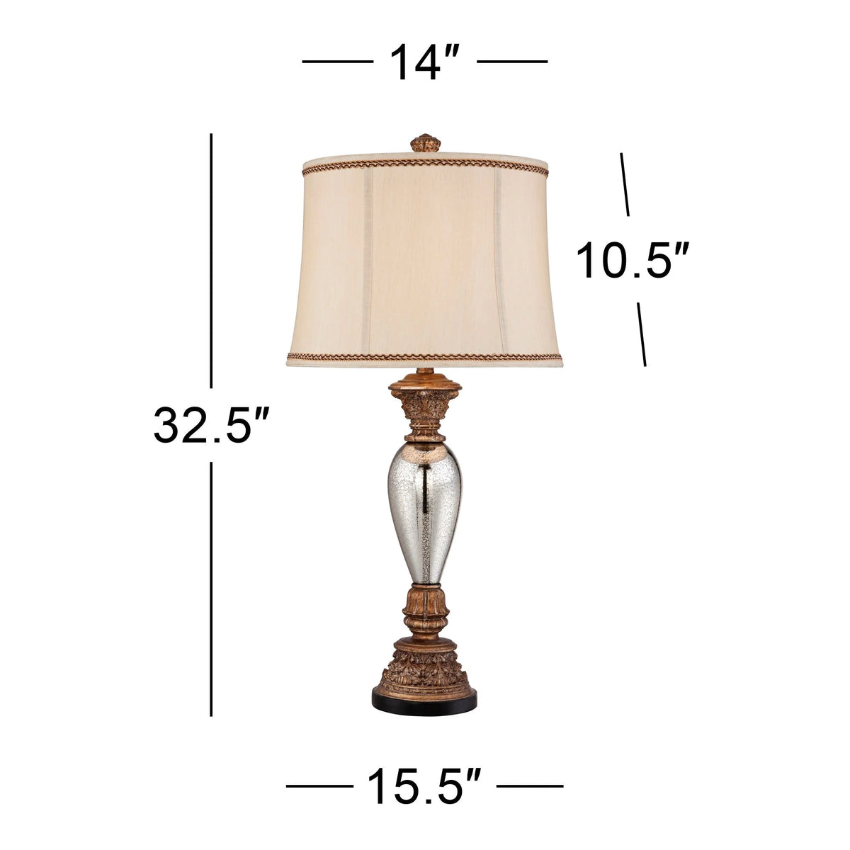 32 1/2" Tall Traditional End Table Lamp Gold Silver Mercury Glass F771