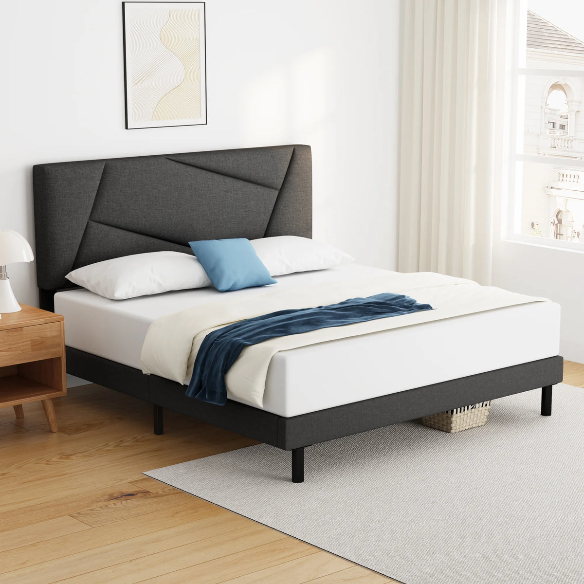 Queen Size Fabric Upholstered Platform Bed Frame N4143