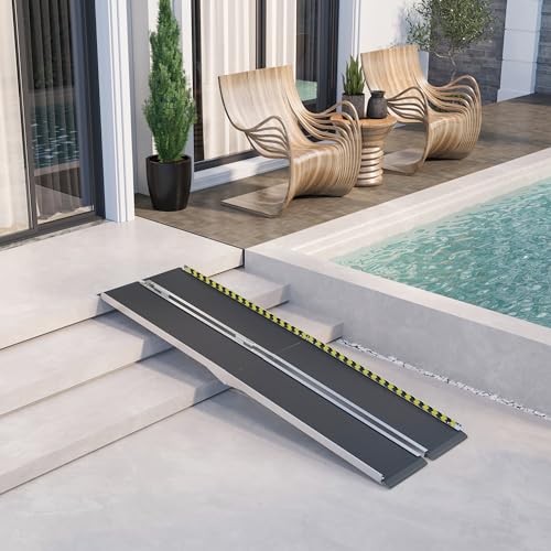 8FT Foldable Aluminum Wheelchair Ramp with Non-Slip Surface V655