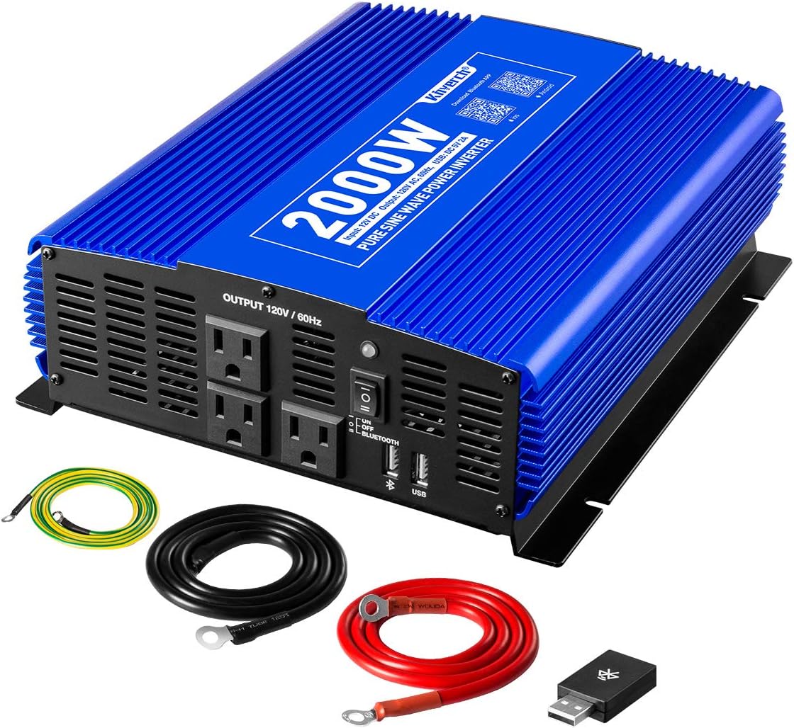 2000W Pure Sine Wave Power Inverter 12V DC to 110V AC with 3 AC Outlets & 1 USB Port Z470