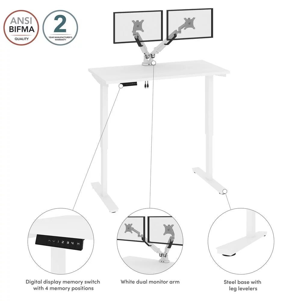 White Electric Standing Desk with Monitor Arms Y122429