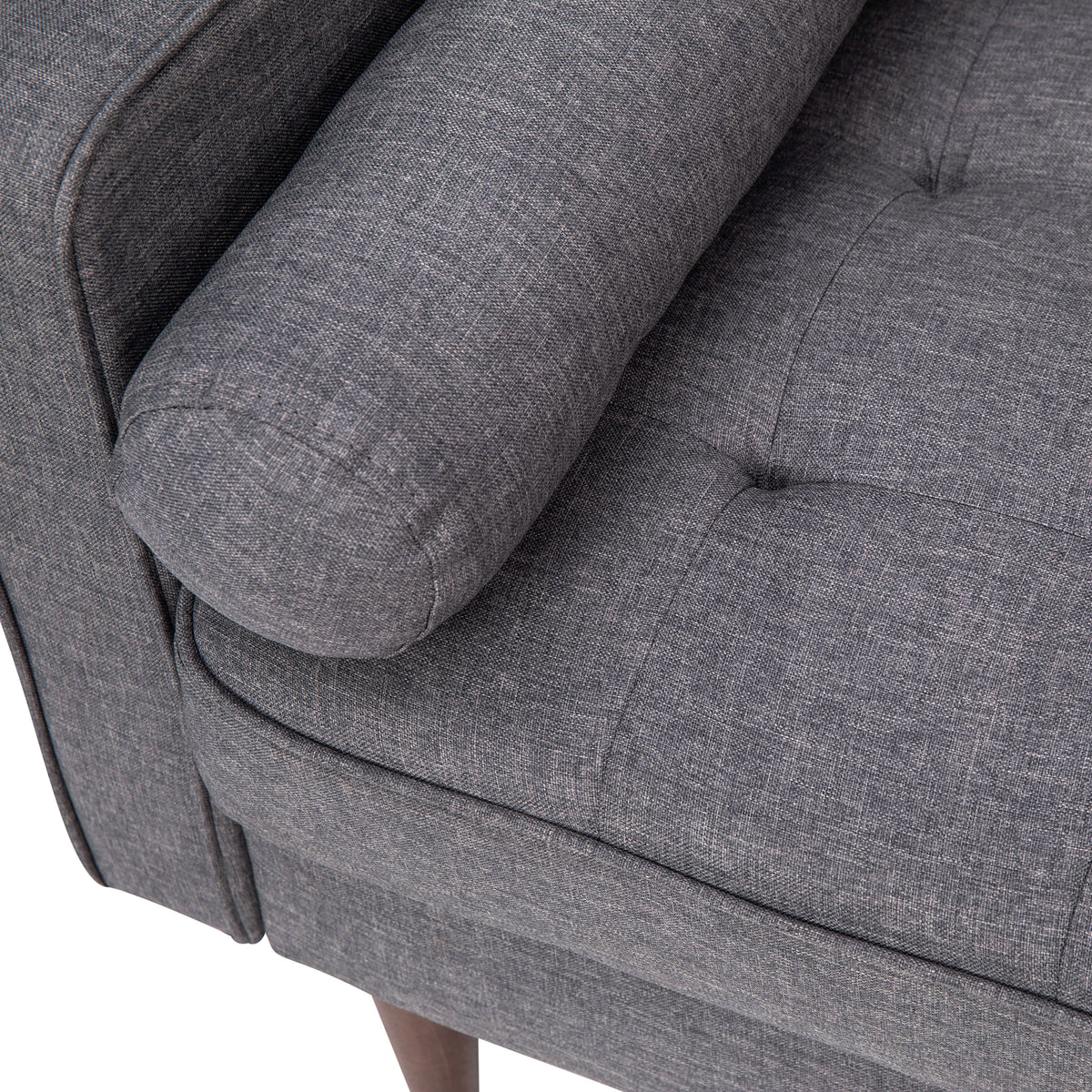 Dark Gray Tufted Faux Linen Sofa with Solid Wood Legs U994