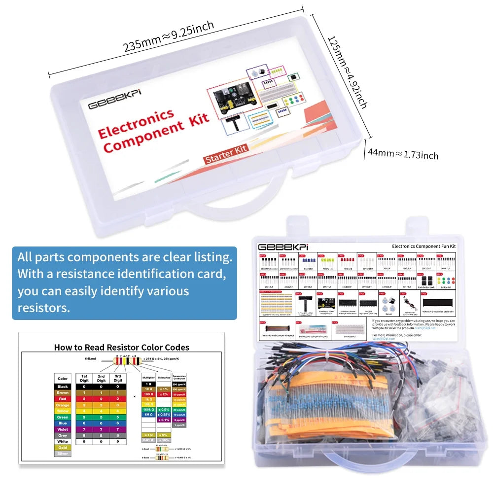 Electronics Component Fun Kit with Power Supply Module, Breadboard, GPIO Extension Module, Jumper Wires, LED T803