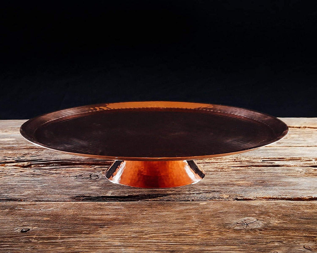 Copper Cake Plate, 14 Inch Diameter, Pure Copper, Heavy Gauge, Hand Hammered M69547