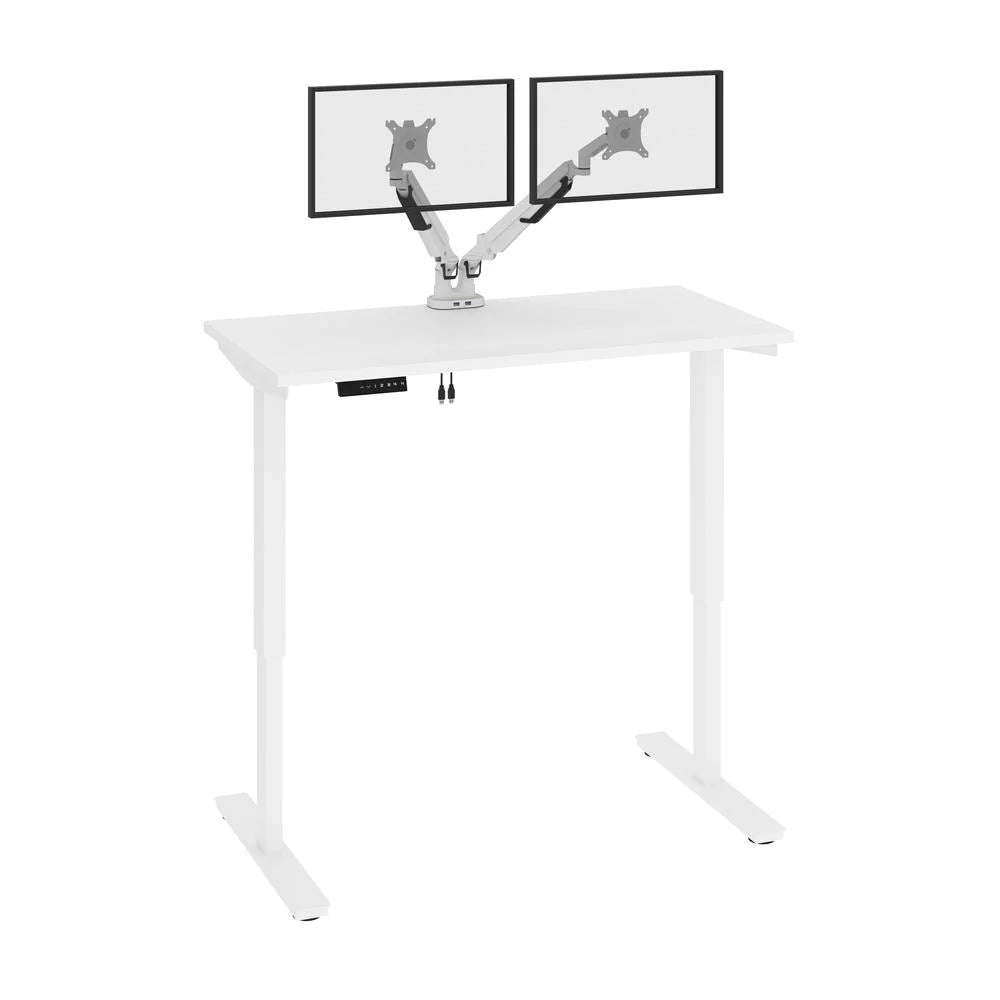 White Electric Standing Desk with Monitor Arms Y122429