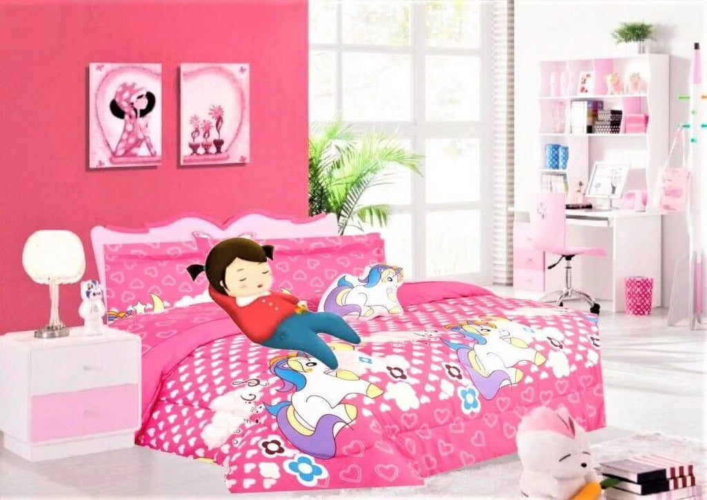Pink Unicorn Print 6 Piece Twin Size Bed in Bag Z704