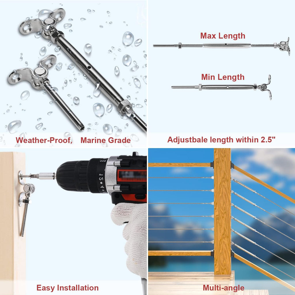 20 Sets T316 Stainless Steel Adjustable Angle 180° Cable Railing Kit F396