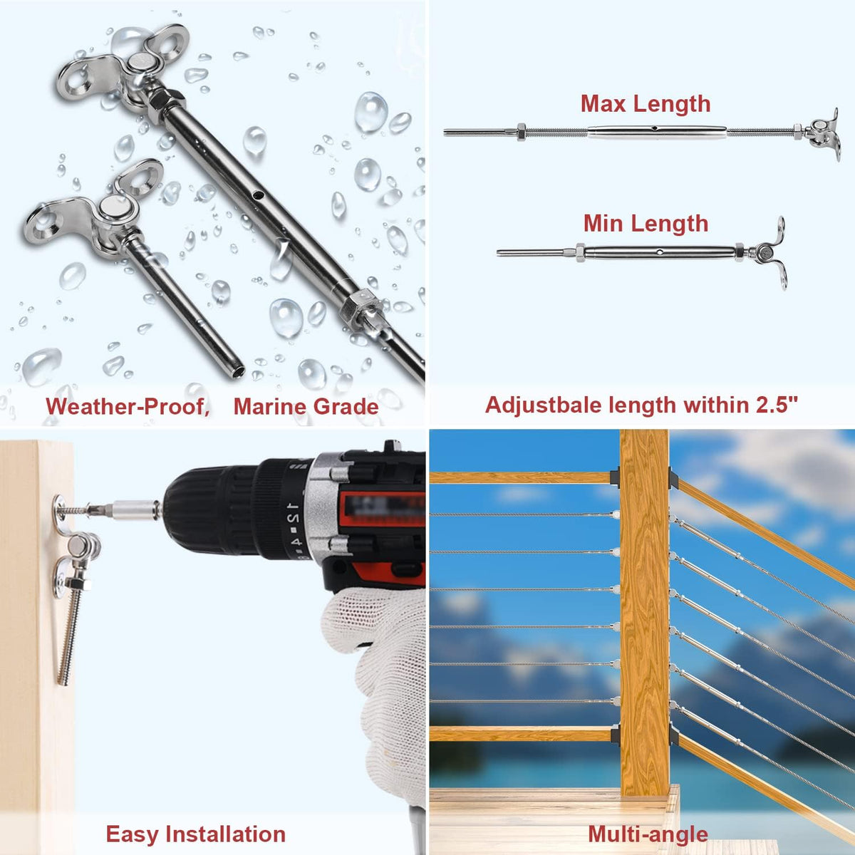 20 Sets T316 Stainless Steel Adjustable Angle 180° Cable Railing Kit F396