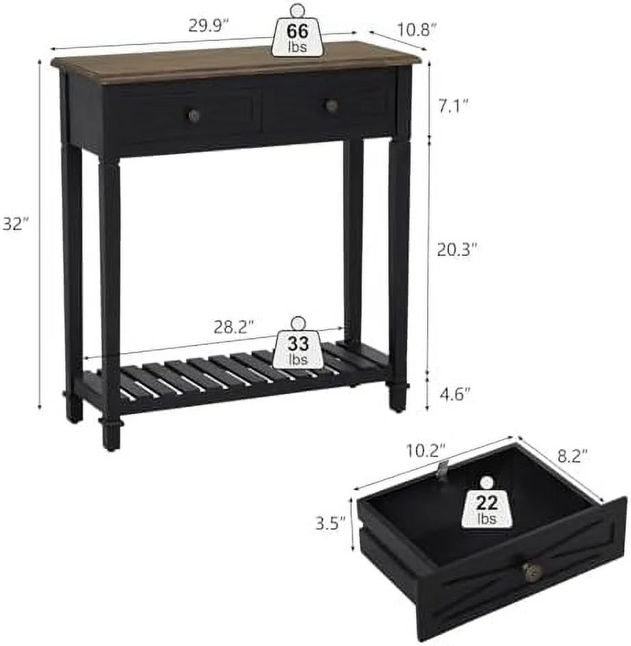 Black Narrow Console Table with Drawers J179