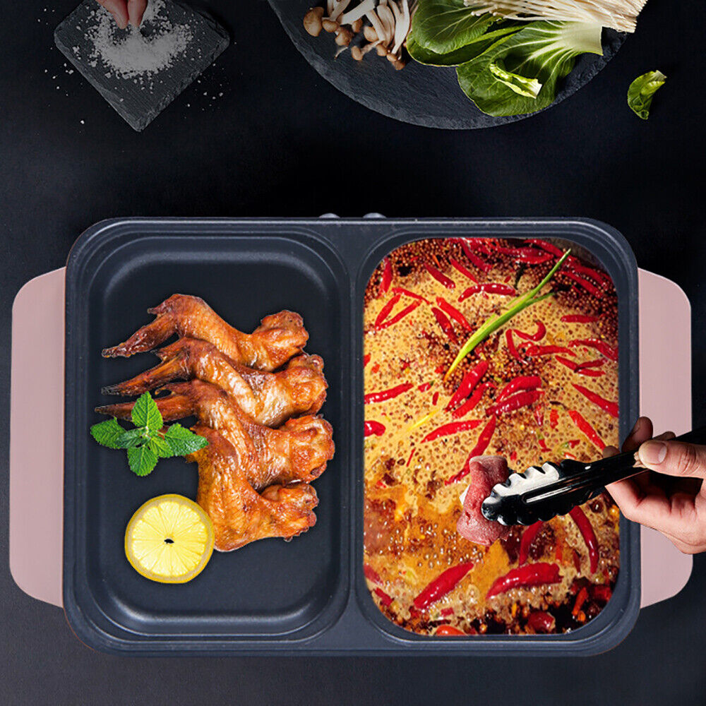 Pink Electric Hot Pot with Grill, Non-Stick Frying Pan V109