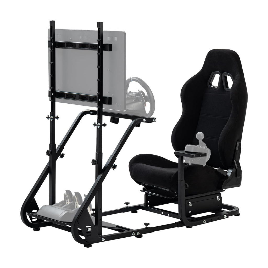 Black Seat TV VR Sim Racing Simulator Cockpit with Monitor Stand U89273