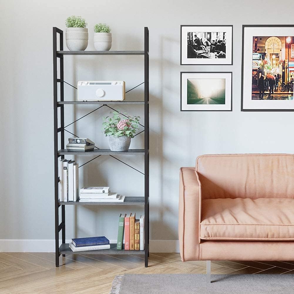5 Tier Wood Bookcase with Adjustable Shelves B102