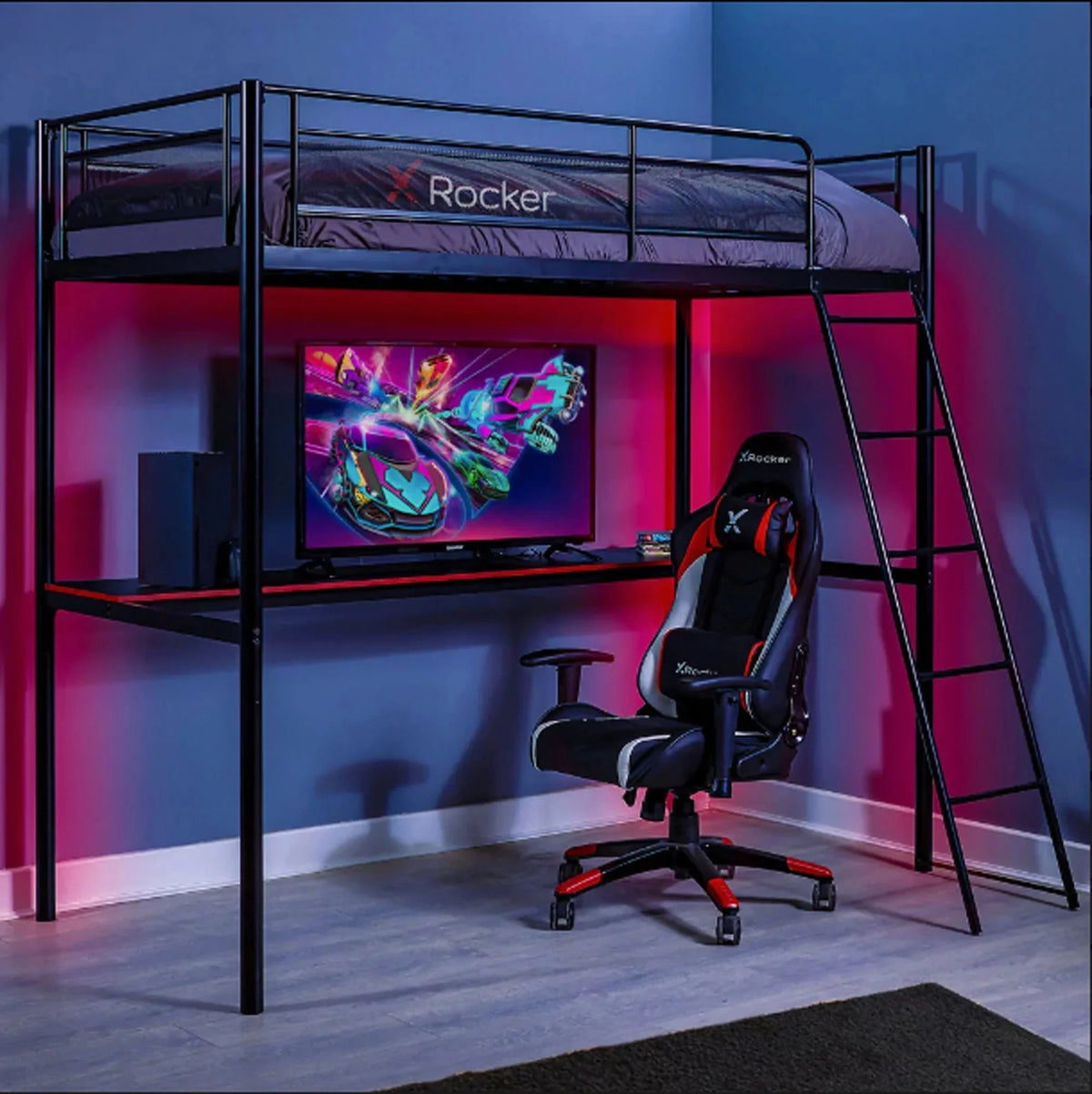 Black Twin Bunk Bed with Built-In Shelving W21436