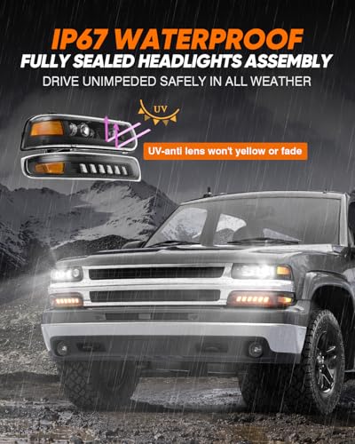 LED Headlights Assembly Headlamps Replacement with Sequential Turn Signal Hi/Low Beam DRL X2261