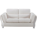 White and Silver Faux Leather Wooden Loveseat with Attached Lumbar Cushion V85194