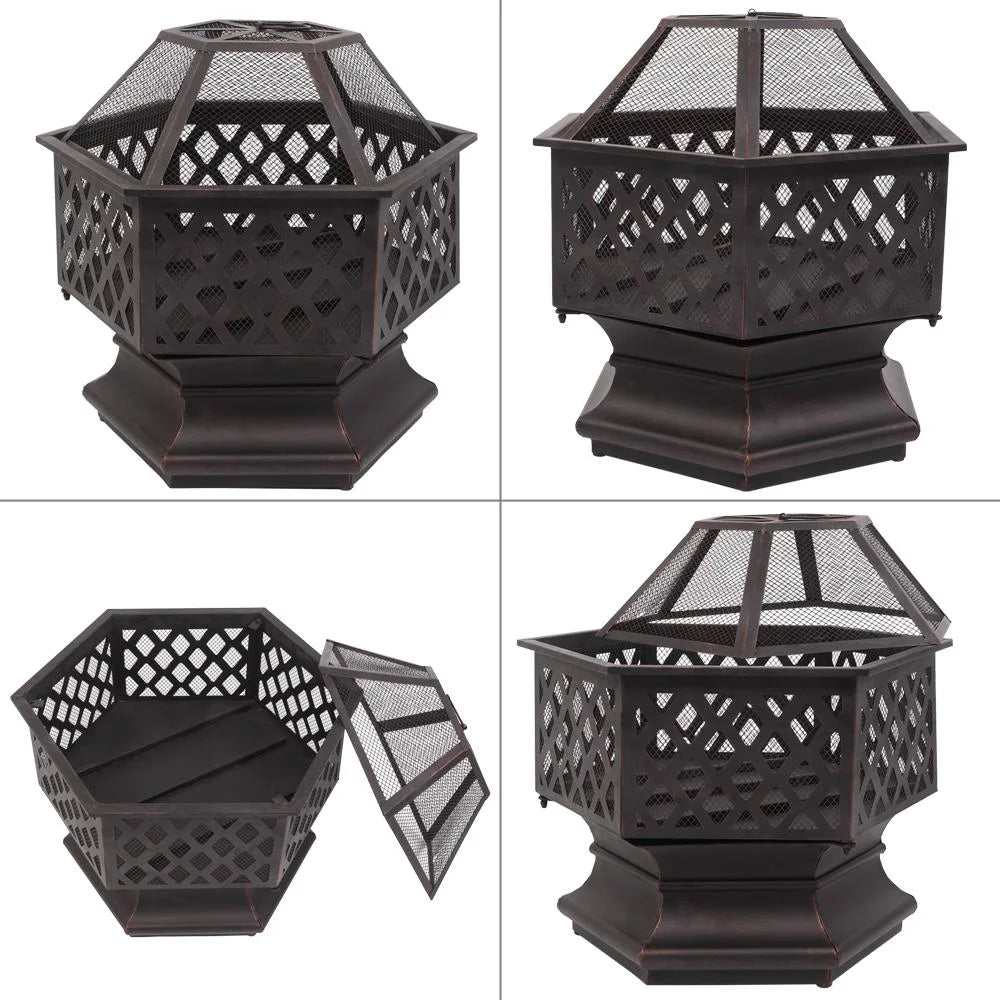 22 inch Steel Fire Pit with Flame-Retardant Mesh Lid M540
