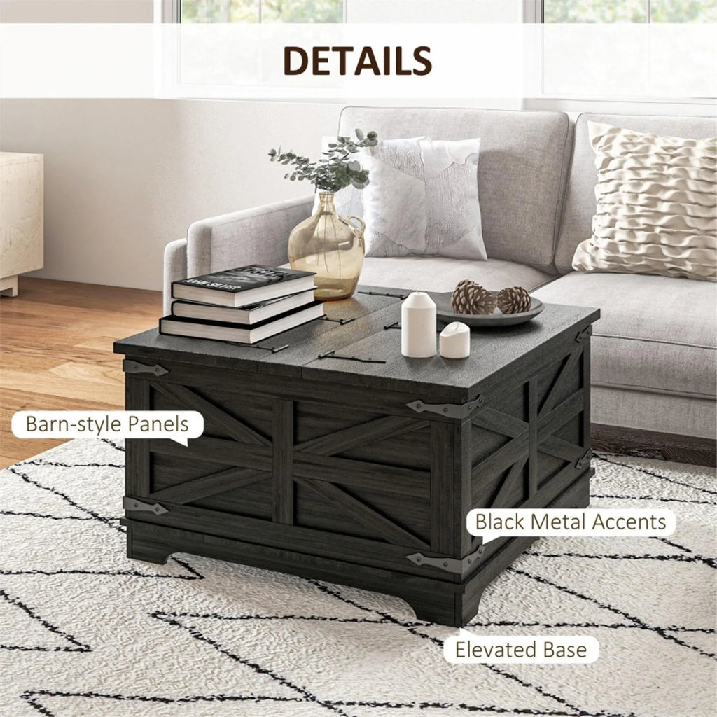 Black Square Coffee Table with Flip Top Storage M521