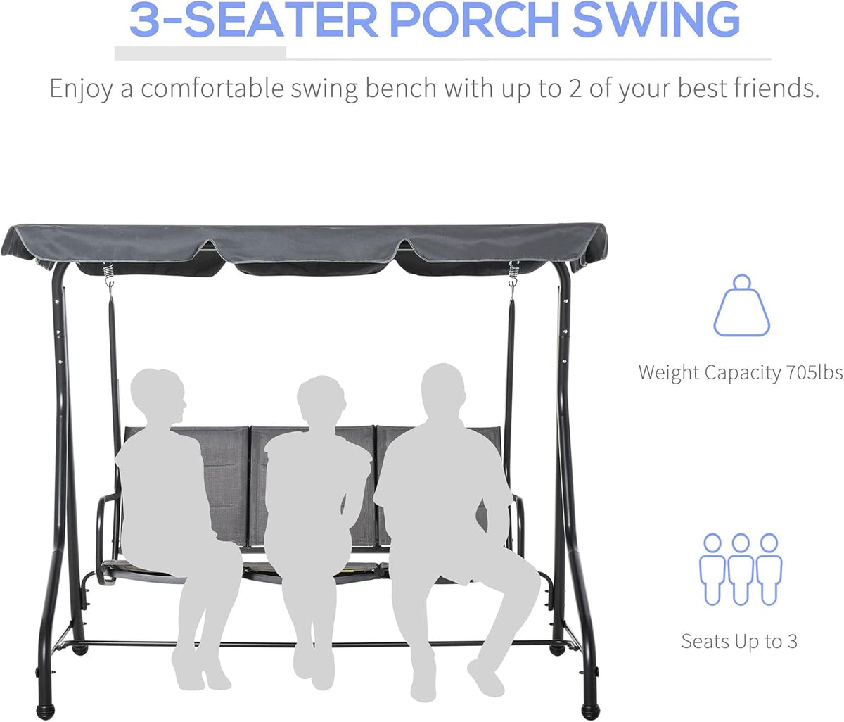 3-Seater Porch Swing Chair with Adjustable Canopy O749
