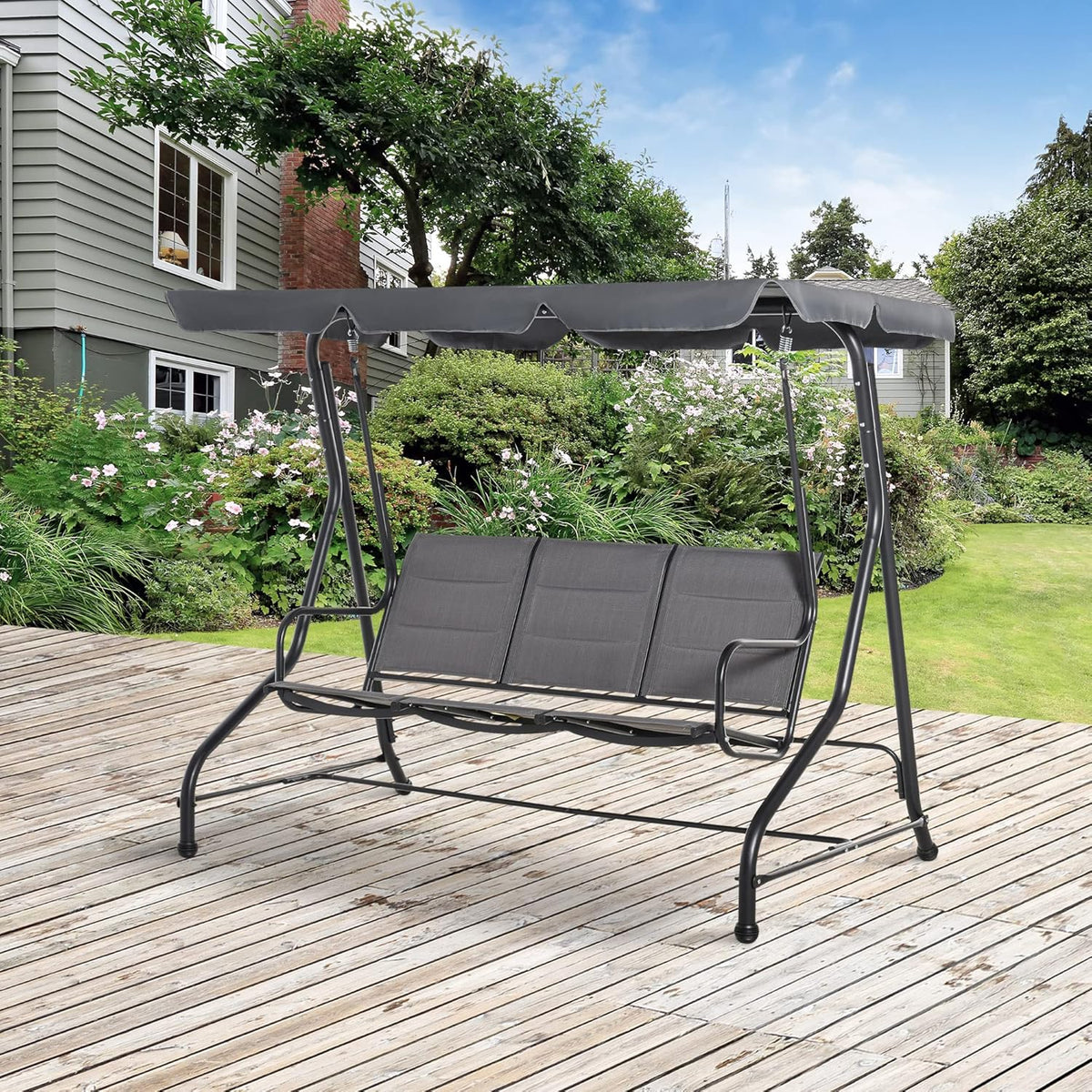 3-Seater Porch Swing Chair with Adjustable Canopy O749