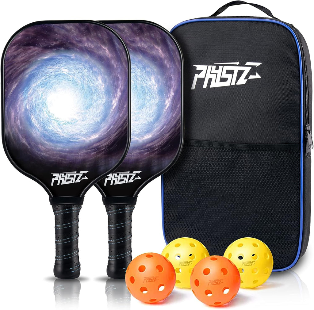 Carbon Fiber Graphite Pickleball Paddle Set of 2 with 4 Pickleballs and Carrying Bag V972315