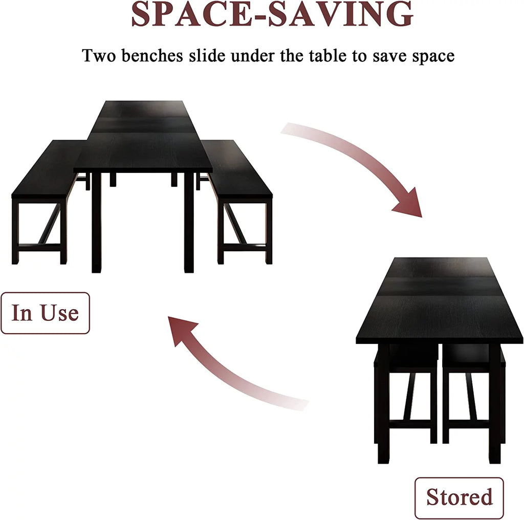 Space Saving Extendable Dining Table Set with Benches A54812