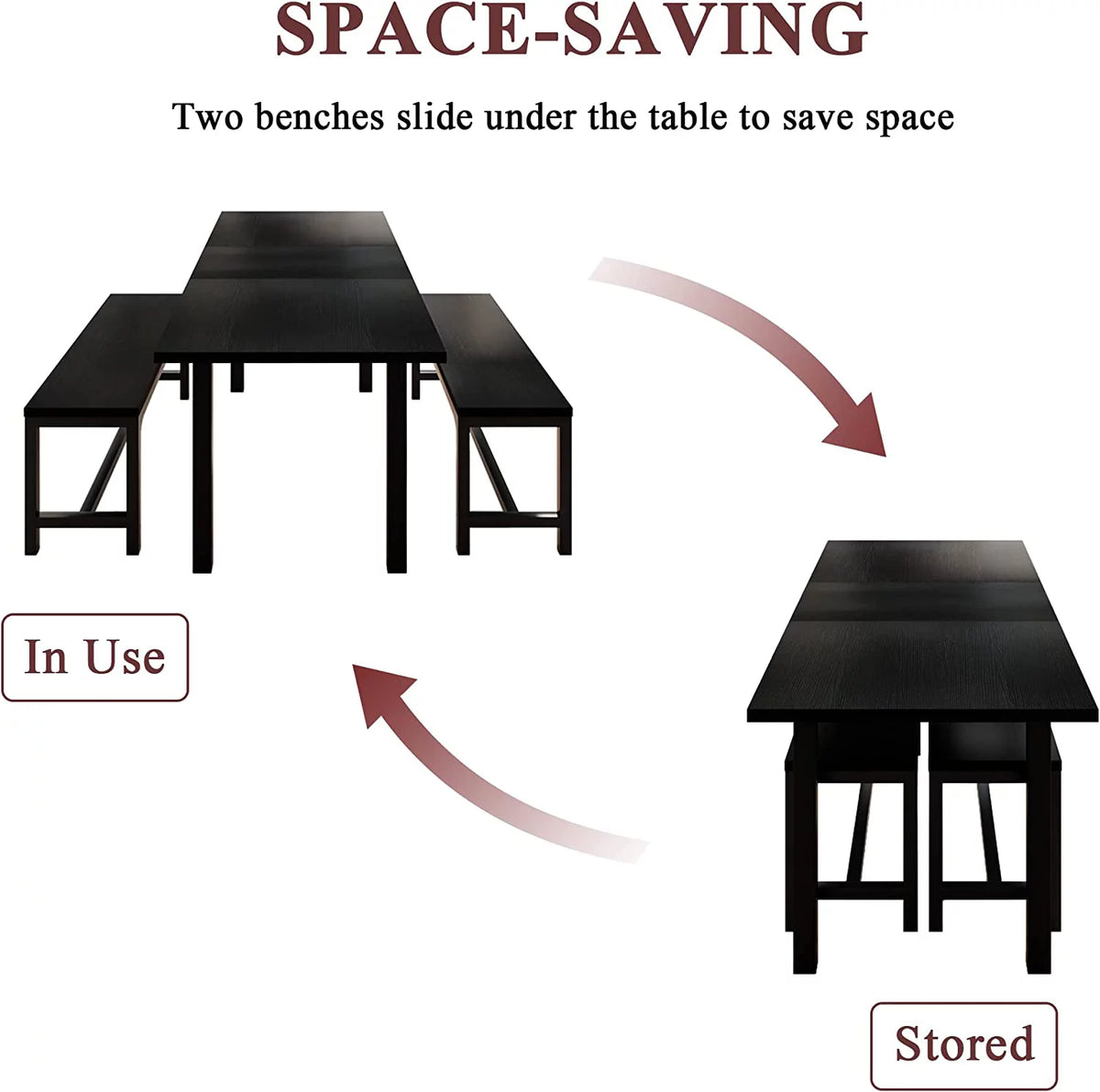 Space Saving Extendable Dining Table Set with Benches A54812