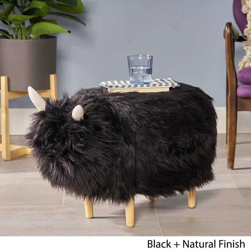 Black Furry Yak Ottoman Y687848