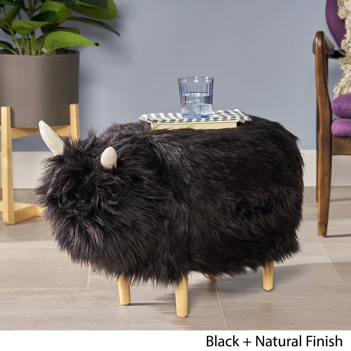 Black Furry Yak Ottoman Y687848