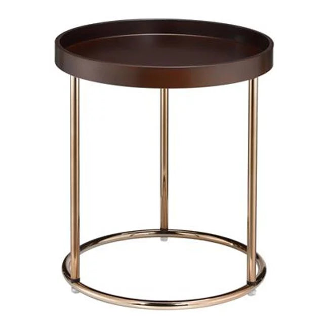 Copper & Dark Brown Solid Wood & Metal Round End Table P960