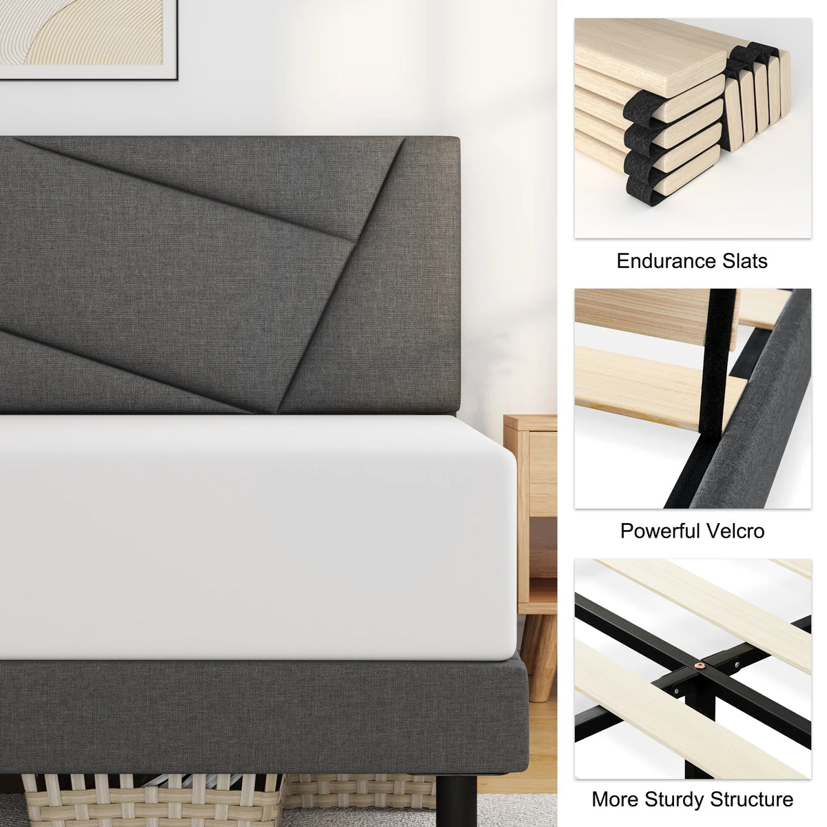 Queen Size Fabric Upholstered Platform Bed Frame N4143