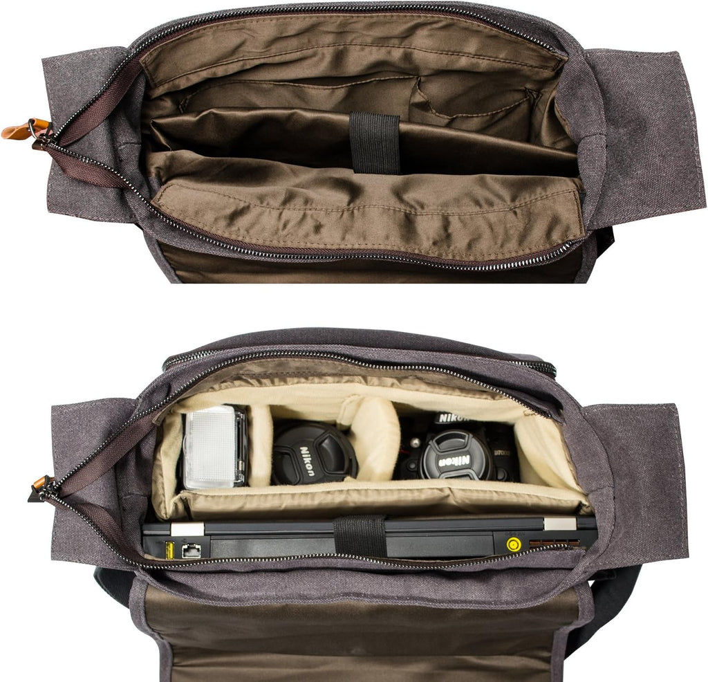 Canvas Messenger Bag with Camera Insert Sleeve A1404