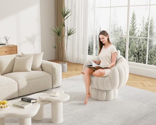 Beige Velvet Barrel Swivel Accent Sofa Chair A7835