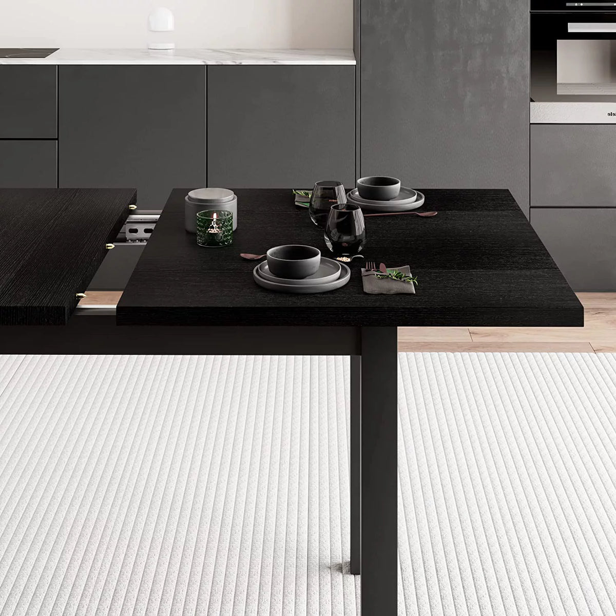 Space Saving Extendable Dining Table Set with Benches A54812