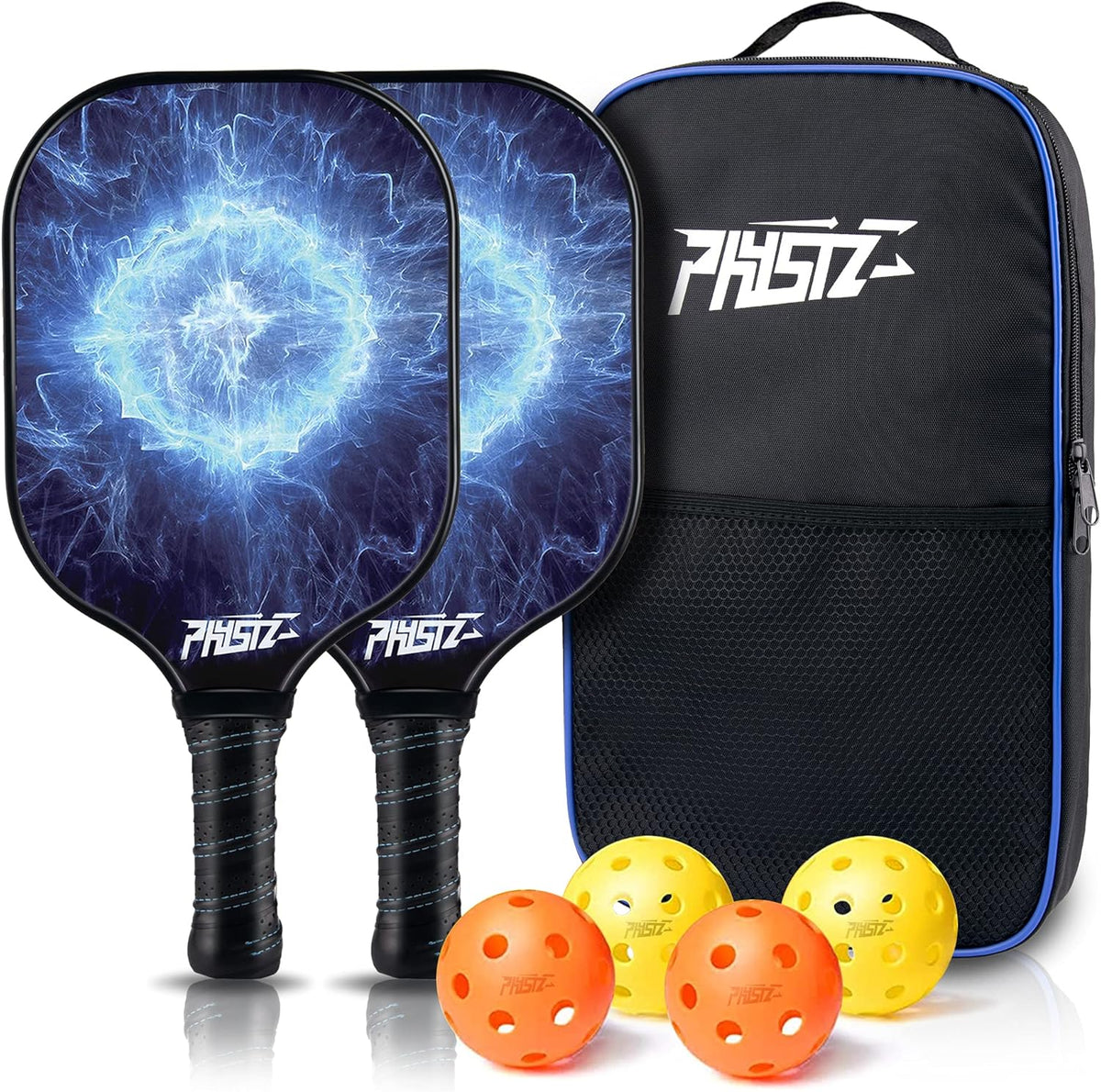 Carbon Fiber Graphite Pickleball Paddle Set of 2 with 4 Pickleballs and Carrying Bag V972315