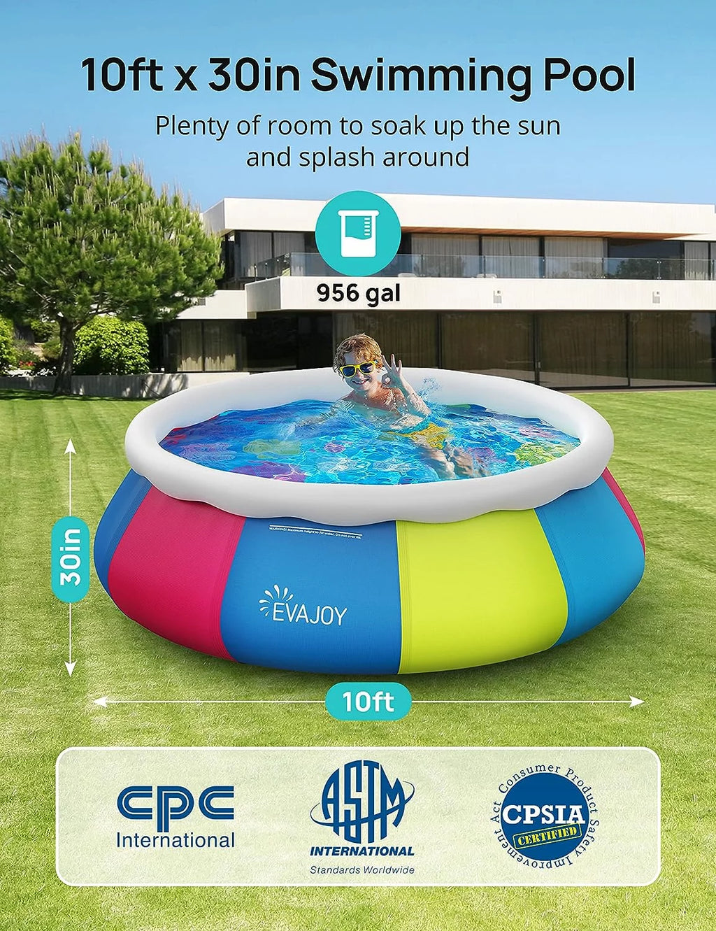 10ft × 30in Easy Set Inflatable Swimming Pool with Pool Cover U908171