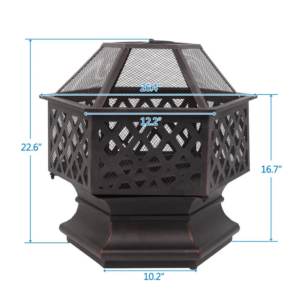 22 inch Steel Fire Pit with Flame-Retardant Mesh Lid M540