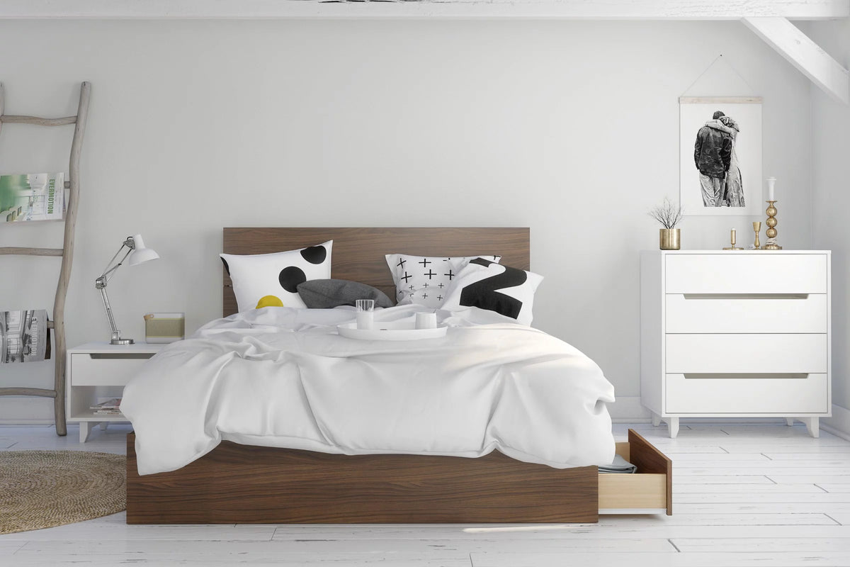 Queen Size Walnut Wood Headboard S8953