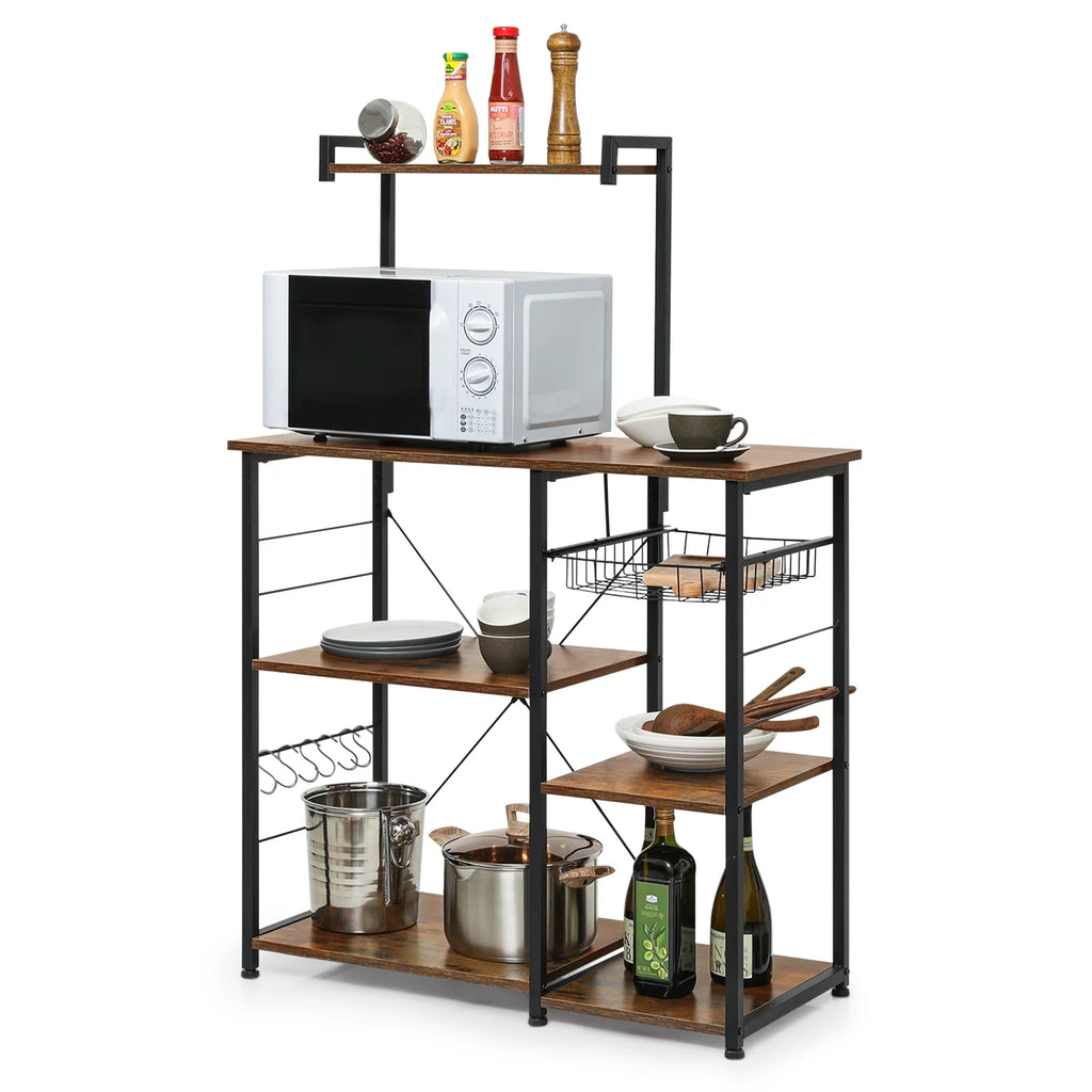 Brown 6 Shelves Utility Storage Shelf with Wire Basket E518988