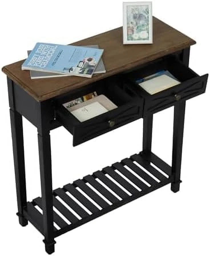 Black Narrow Console Table with Drawers J179