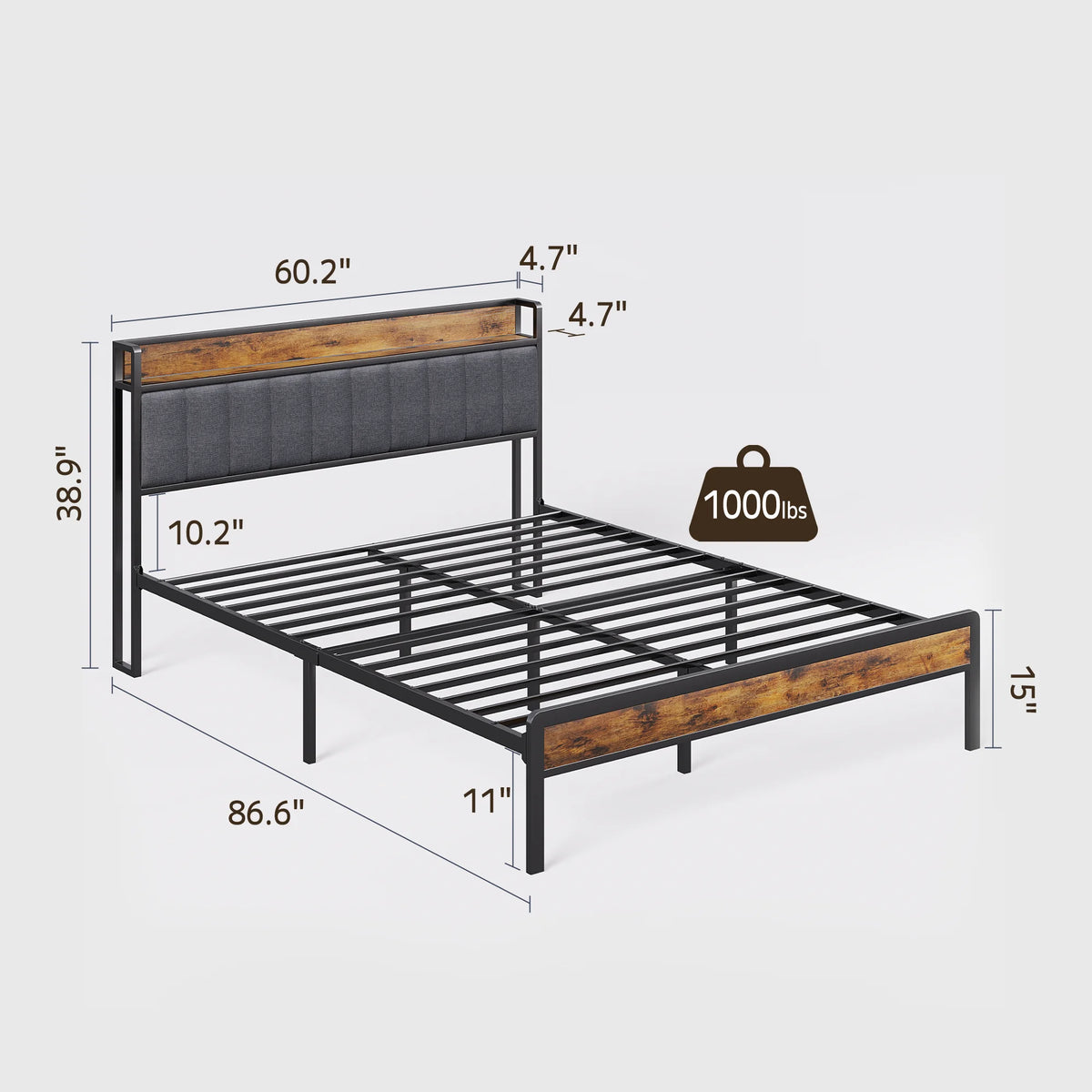 Queen Size Black Steel Platform Bed Frame Z144