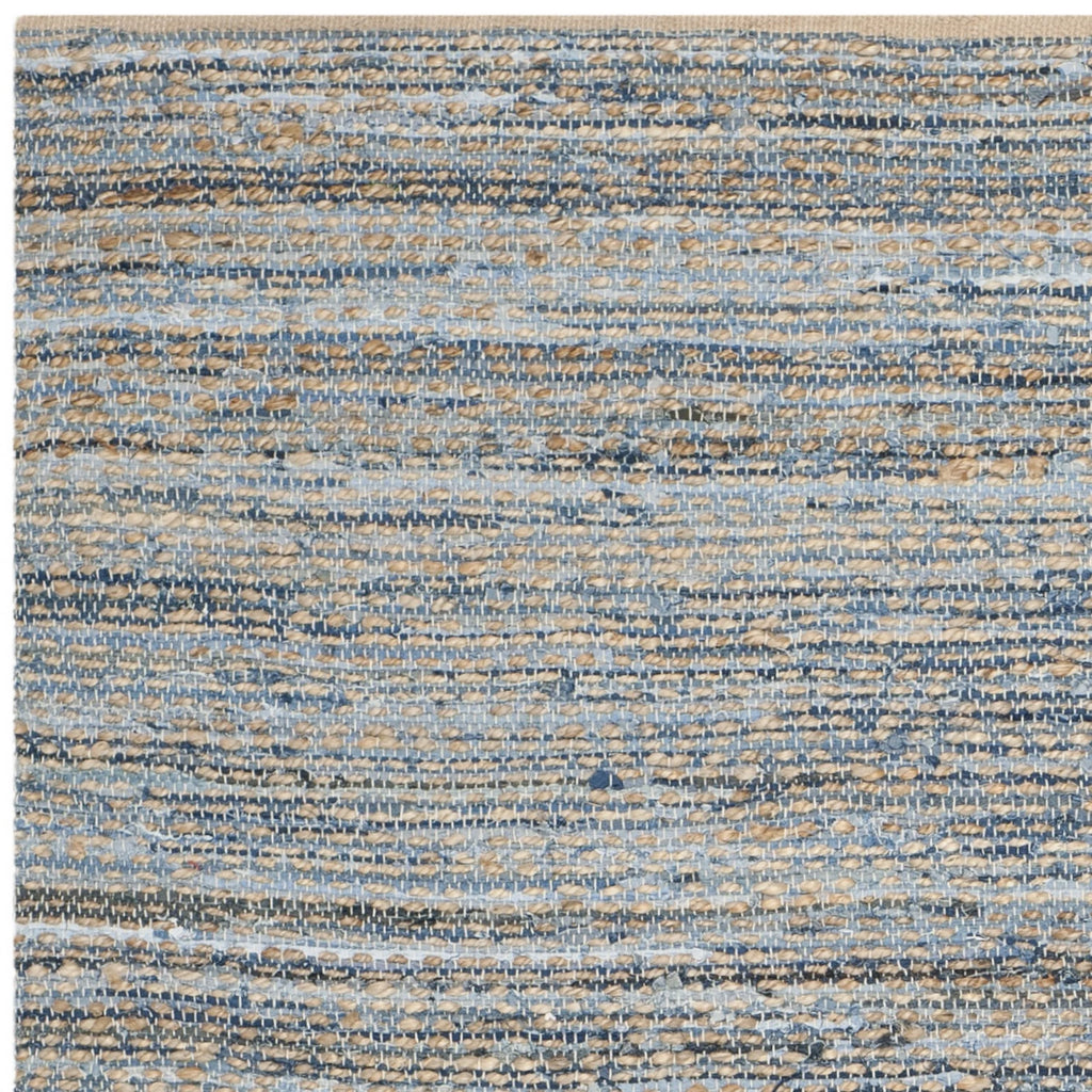 Natural Blue Striped Jute Area Rug 9' x 12' Y414976