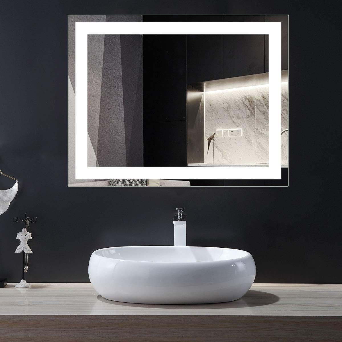 Horizontal Dimmable LED Bathroom Mirror with Anti-Fog and Bluetooth F762