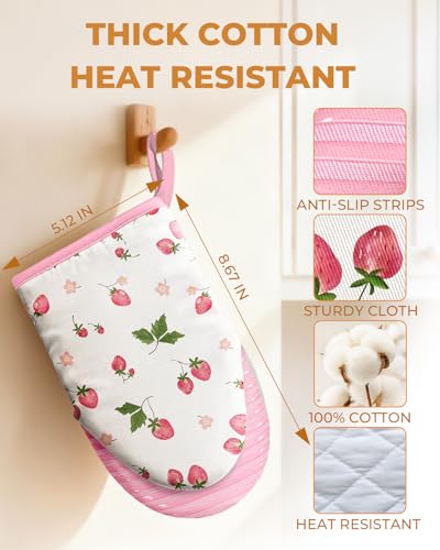 100% Cotton Mini Oven Mitts Set with Silicone Grips U618