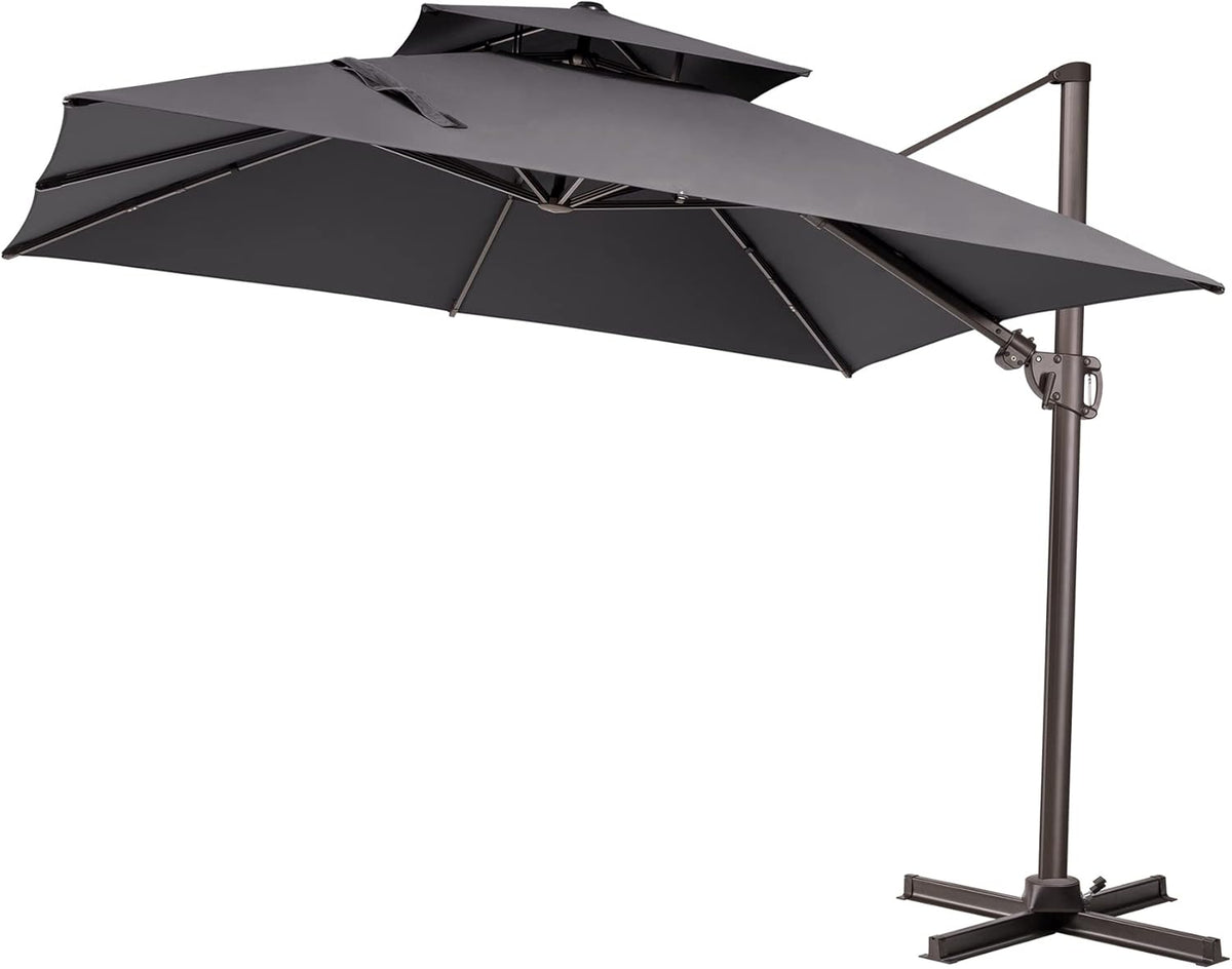 Grey Offset Cantilever Patio Umbrella with Aluminum Pole R16027