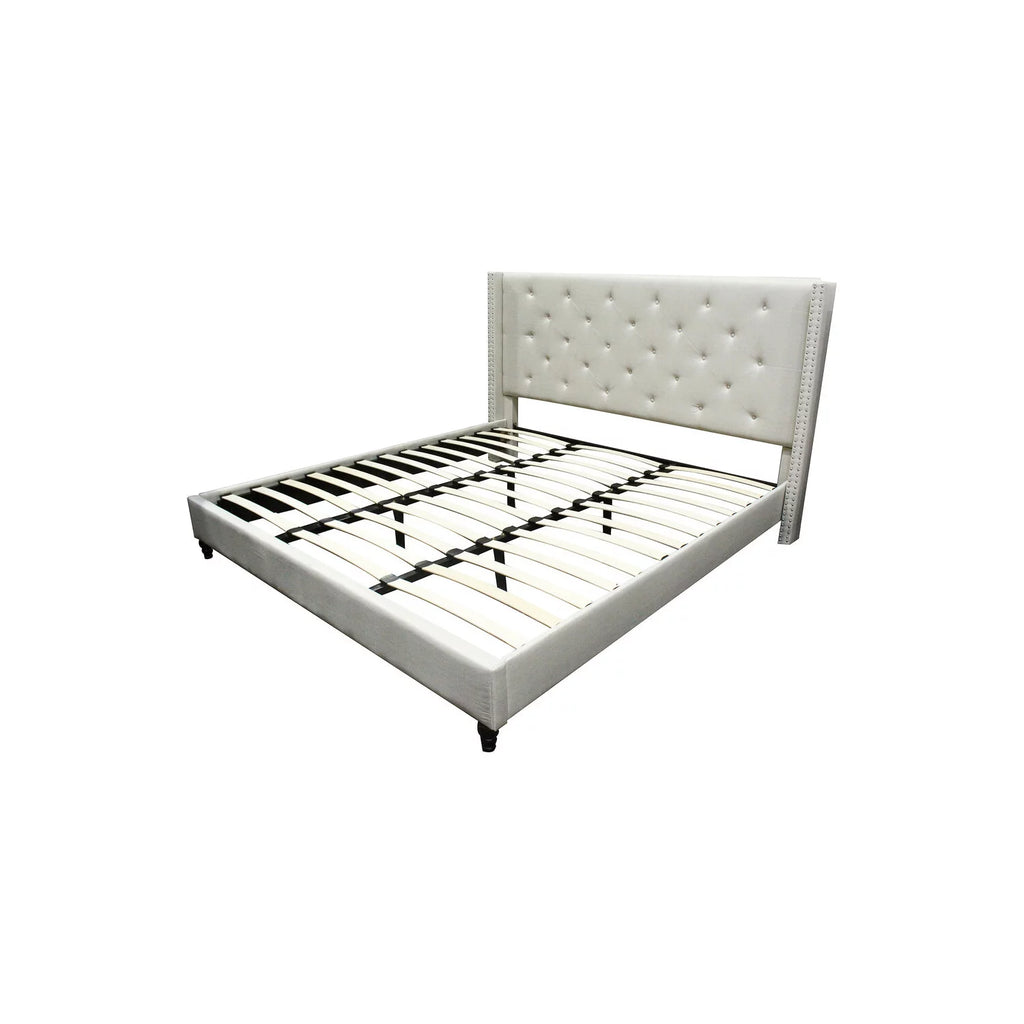 Beige Fabric Upholstered Wingback Platform Bed O953385