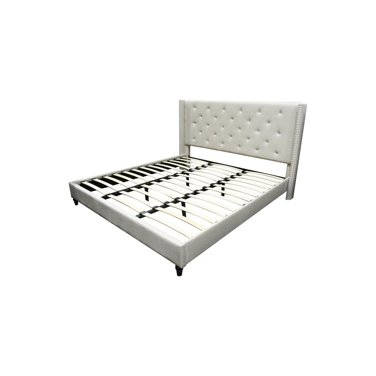 Beige Fabric Upholstered Wingback Platform Bed O953385