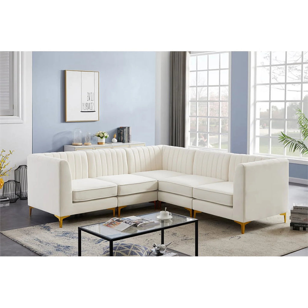 Cream Velvet Modular Sectional V260382